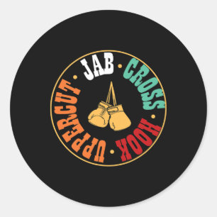 Sticker Rond Cadeau de boxe de kickboxing Boxeur Jab Croix Croc