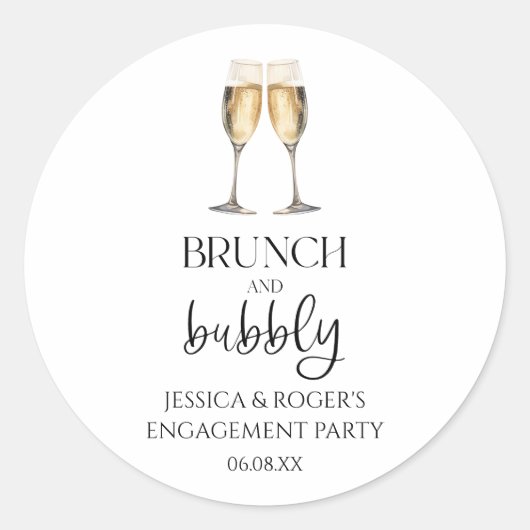 Sticker Rond Cadeau de brunch et bulles pour la fête de fiançai (Devant)