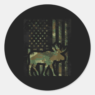 Sticker Rond Cadeau de chasse de drapeau américain camouflage p