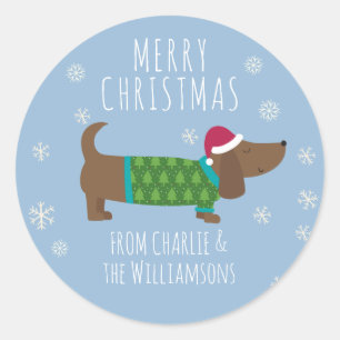 Sticker Rond Cadeau de chien de Noël mignon