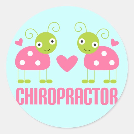 Sticker Rond Cadeau de chiropraticien rose Ladybug (Devant)