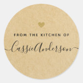 Sticker Rond Cadeau de cuisson en kraft marron au cœur doré mod (Devant)