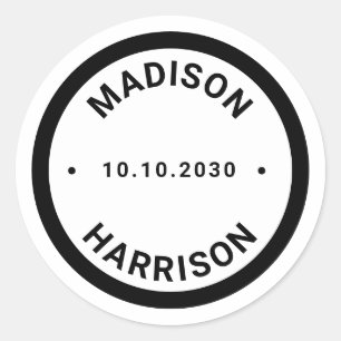 Sticker Rond Cadeau de date personnalisé avec bordure noire mod