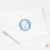 Sticker Rond Cadeau de douche de mariage citrons rayures bleues (Enveloppe)