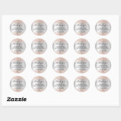 Sticker Rond Cadeau de douche de mariage rose argent or merci  (Feuille)