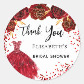 Sticker Rond Cadeau de douche de mariée robe rouge blanc Merci (Devant)
