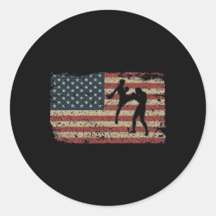 Sticker Rond Cadeau de drapeau américain de karaté Fier Mma Tak