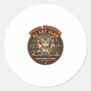 Sticker Rond Cadeau de Festival de Musique DJ Chat Amateur de C