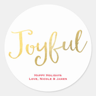 Sticker Rond Cadeau de fête au look de feuille d'or faux JOYFUL