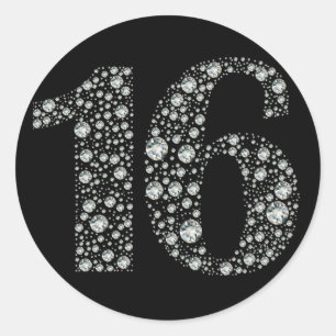 Sticker Rond Cadeau de fête d'anniversaire 16 Seize Diamond Bli