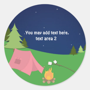 Sticker Rond Cadeau de fête d'anniversaire de camping pour fill
