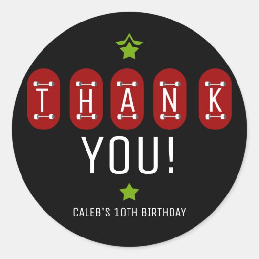 Sticker Rond Cadeau de fête d'anniversaire de skateboard de pla (Devant)