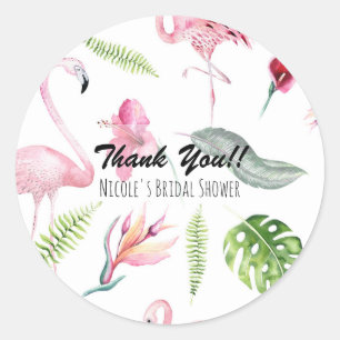 Sticker Rond Cadeau de fête d'anniversaire d'été Flamingo Tropi