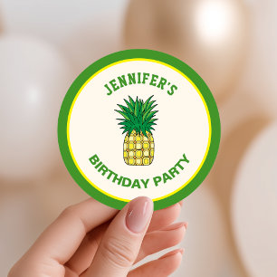 Sticker Rond Cadeau de fête d'anniversaire Hawaïen Luau Ananas