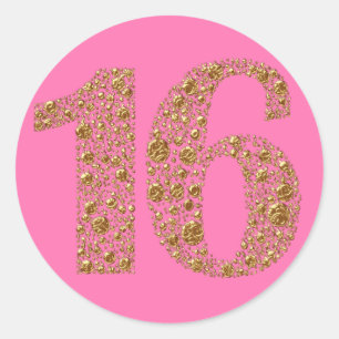 Sticker Rond Cadeau de fête d'anniversaire seize ans Glam Or