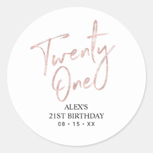Sticker Rond Cadeau de fête de 21e anniversaire en or rose Reme