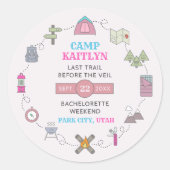 Sticker Rond Cadeau de fête de Bachelorette de Camp Bach Wilder (Devant)