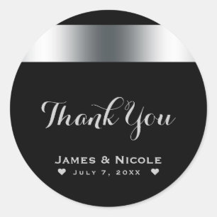 Sticker Rond Cadeau de fête de dîner élégant noir et argenté