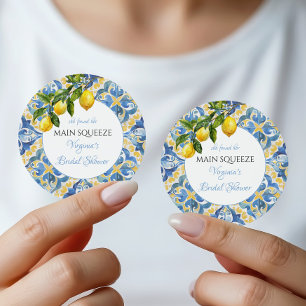 Sticker Rond Cadeau de Fête de Fiançailles au Citron Main Squee