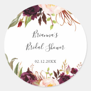 Sticker Rond Cadeau de Fête de Mariage Bohème Rustique Floral C
