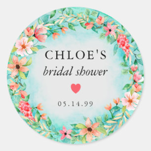 Sticker Rond Cadeau de Fête de Mariage en Forme de Cœur Floral 