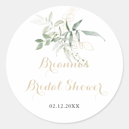 Sticker Rond Cadeau de Fête de Mariage Feuillage Vert Doré (Devant)