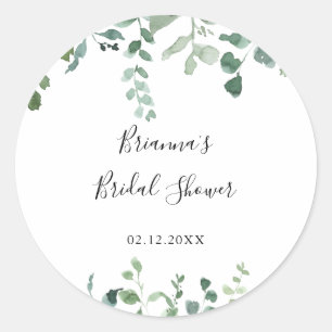 Sticker Rond Cadeau de Fête de Mariage Script Feuillage Vert
