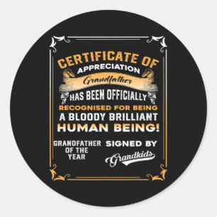Sticker Rond Cadeau De Fête des pères Mens Pour Le Certificat P