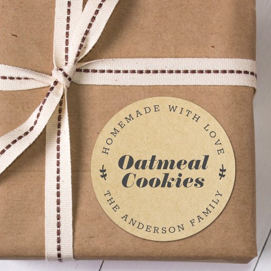 Sticker Rond Cadeau de fêtes de cuisson en kraft brun rustique