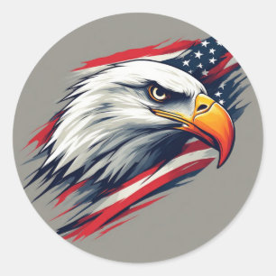 Sticker Rond Cadeau de fierté USA – Aigle chauve avec drapeau a