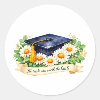 Sticker Rond Cadeau de fin d'études floral Chapeau de diplômé a