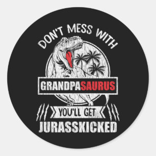 Sticker Rond Cadeau de grand-père dinosaure drôle Grandpasaurus