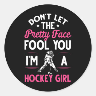 Sticker Rond Cadeau De Hockey Fun Girl Pour Femmes Enfants Pla