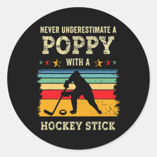 Sticker Rond Cadeau de hockey rétro coquelicot Joueur de hockey