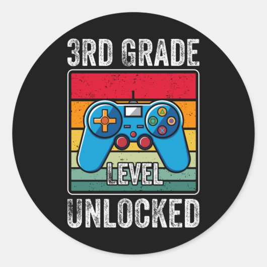 Sticker Rond Cadeau de jeu vidéo rétro niveau 3e débloqué (Devant)