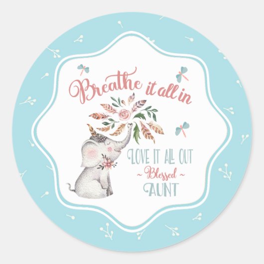 Sticker Rond Cadeau de la tante Eléphant et libellule (Devant)