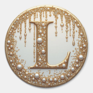 Sticker Rond Cadeau de lettre ornée L monogramme doré