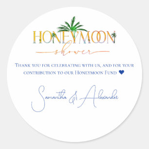 Sticker Rond Cadeau de Lune de Miel Coucher de Soleil sur Plage