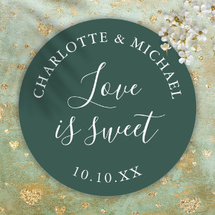 Sticker Rond Cadeau de mariage Amour Vert Emeraude Est Doux