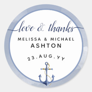 Sticker Rond Cadeau de mariage aquarelle nautique Amour & Remer