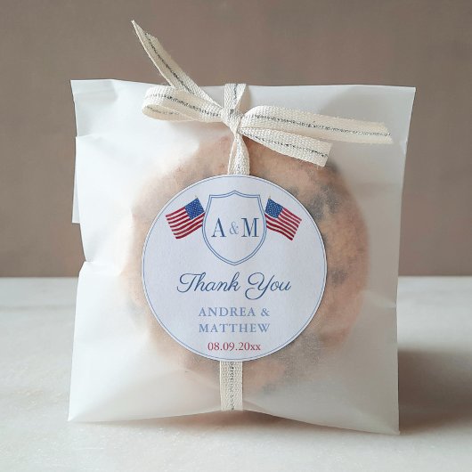 Sticker Rond Cadeau de mariage de monogramme de drapeau USA Pre