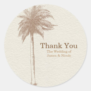 Sticker Rond Cadeau de mariage de plage de palmier marron vinta