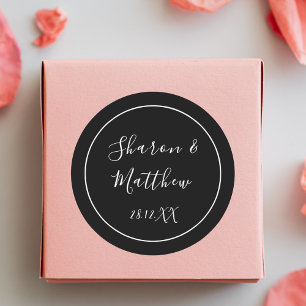 Sticker Rond Cadeau de Mariage Écriture Calligraphique Noir et 