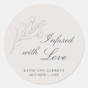 Sticker Rond Cadeau de Mariage Élégant Gris Infusé d'Amour