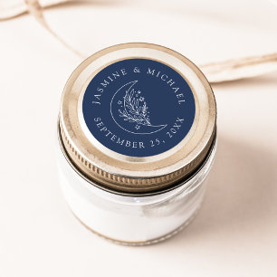 Sticker Rond Cadeau de mariage élégant lune et étoiles marine