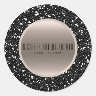 Sticker Rond Cadeau de mariage élégant paillettes or et noir Gl
