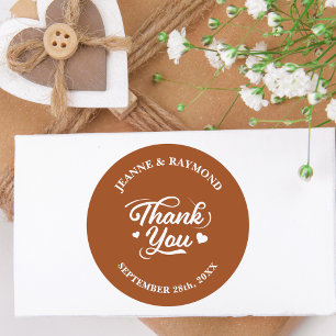 Sticker Rond Cadeau de Mariage Élégant Remerciement en Terracot
