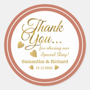 Sticker Rond Cadeau de mariage en terre cuite Merci Or