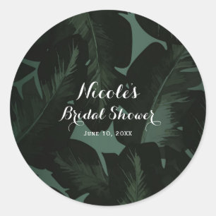 Sticker Rond Cadeau de mariage feuilles tropicales vert et noir