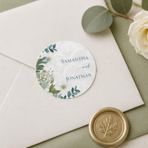 Sticker Rond Cadeau de mariage Fleur d'Eucalyptus Ivoire Vert S